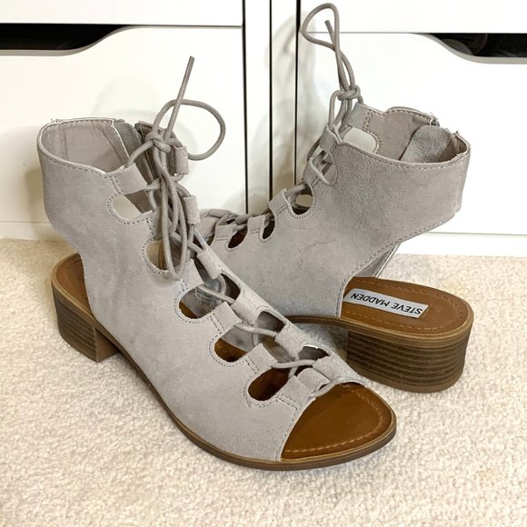 gray suede sandals